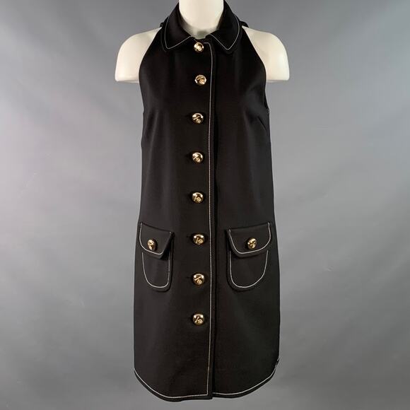 SANDRO Size 4 Black Gold Polyester Blend Contrast Stitch Sleeveless Dress - Picture 1 of 11